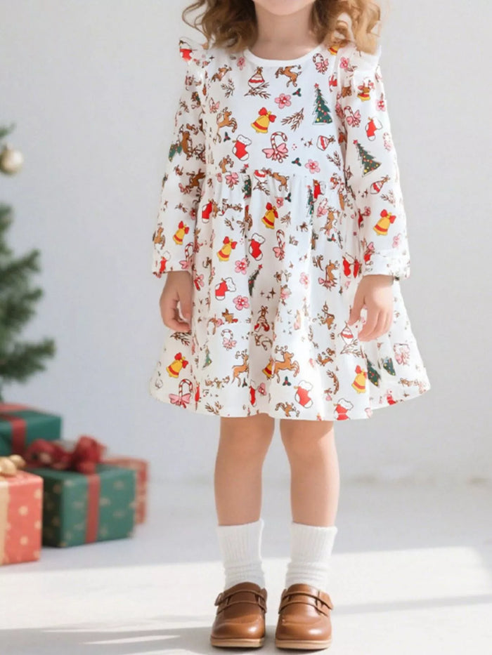Children's Christmas Print Long Sleeve Dress